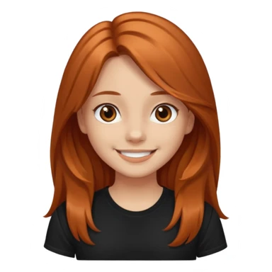 Medium copper long hair  girl  with dark brown eyes wearing a black tee sticker
