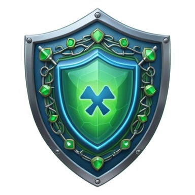 generate full blue cyber shield with different  green hack symbols  sticker