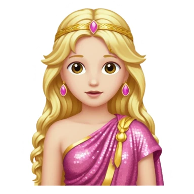 Venus Love Goddess with long golden hair, pink sequin toga sticker