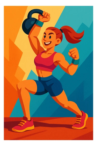 crossfit girl, athletic, energetic, in workout gear, dynamic pose, vibrant style sticker
