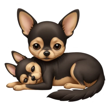 A high-resolution photo-realistic digital illustration of a cute black and tan chihuahua with eyes closed shut sleeping lazily on the ground sticker