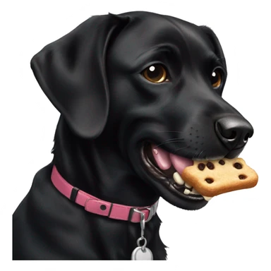 Black dog eating a treat sticker