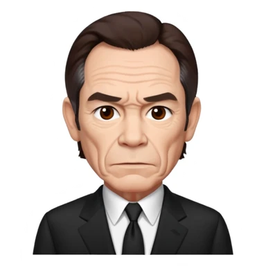Tommy Lee Jones with dark brown hair, black suit sticker