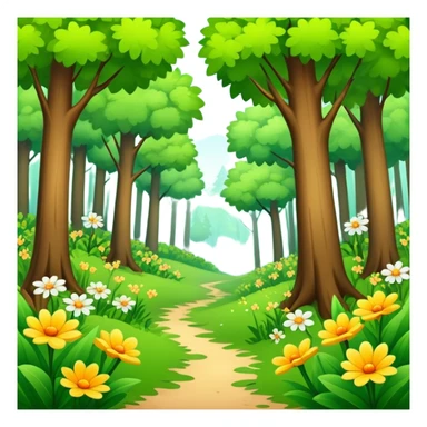 spring season in a forest with trees having fresh green leaves and blooming flowers, bright and cheerful sticker