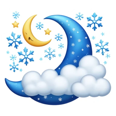 blue cressent with no face and with clouds with snow and thunder with no face too sticker