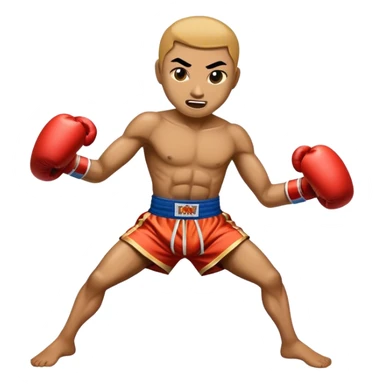 Cinematic Realistic Muay Thai Pop Culture Emoji, depicted with an action-packed portrayal of traditional Thai boxing rendered with bold textures and energetic, dramatic lighting. sticker