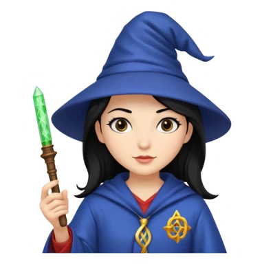 Female wizard with black hair holding a DNA wand sticker