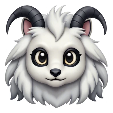 Absol, black thick horns, black, long tail, black eyes, white fur, black claws, cute big eyes, adorable  sticker