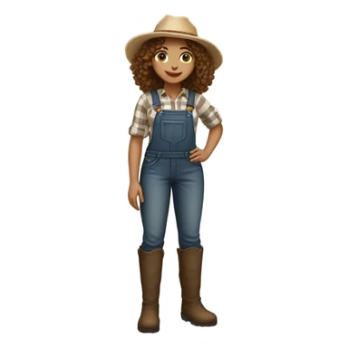 full body farmer girl standing, LIGHT skin tone, brown curly hair, dark eyes sticker