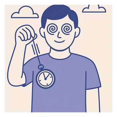 a person with spiral eyes and a pocket watch pendulum, clear expressive style, hypnotic effect sticker