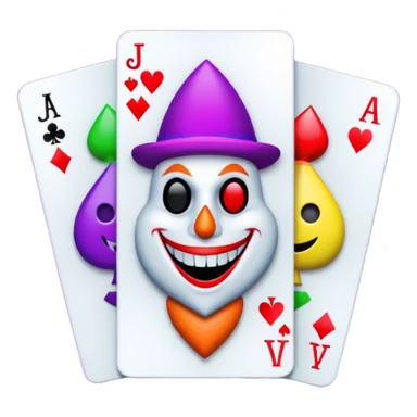 bunch of 3 poker cards, with crazy colorful jolly jokers inside, inversed face sticker