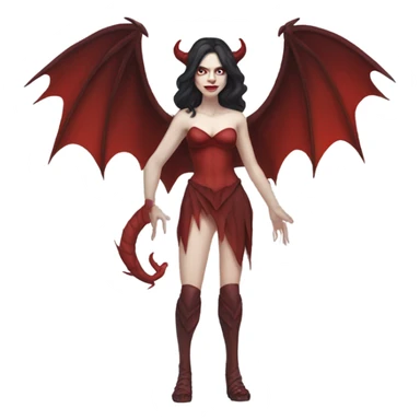 Pale skin, brunette demon woman with red wings and tail full body sticker