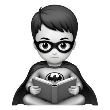 Superhero kid reading a book lineart black and white, wall art  sticker
