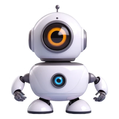 Friendly robot with big expressive eyes — round head, glossy finish, slightly clumsy but charming (think Wall-E meets Baymax). sticker