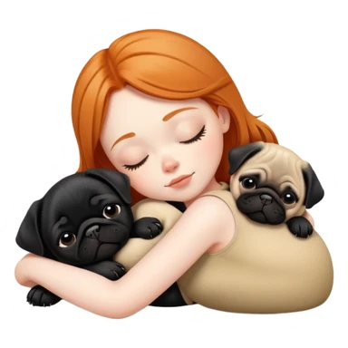 Sleeping ginger girl with black pug puppy sticker