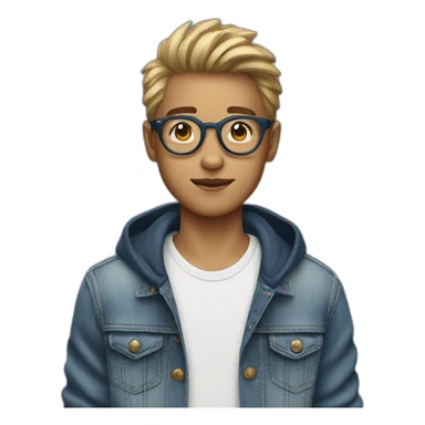 A cool boy in a denim jacket and round glasses sticker