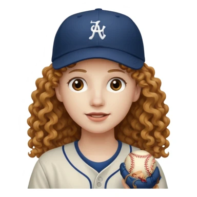 long hair light brown curly pale skin and a baseball hat sticker