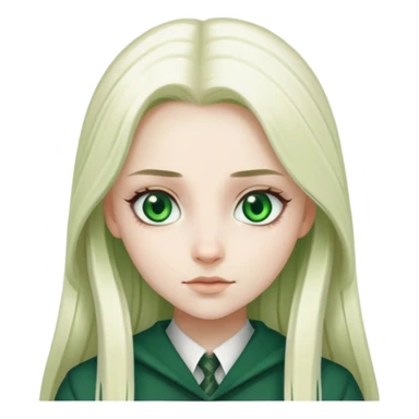 slytherin-student-girl-super-long straight light platinum blonde hair-green eyes sticker