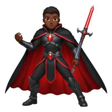dark sci-fi villain human, black armor, long cape, glowing red energy sword, dramatic pose, 3D cartoon, mobile game icon style, clean background, no text sticker