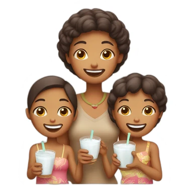 family drinking coconut milk sticker