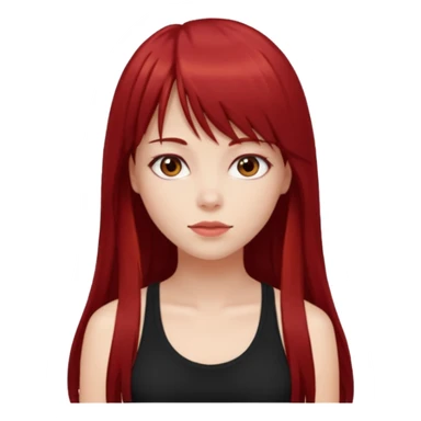 a pretty bratz fair girl with long dark red straight hair with bangs, wearing a black tank top sticker