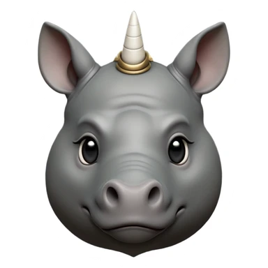cinematic-noble-cute-rhinoceros-portrait-emoji,slate-grey-hide-poised-and-regal,-with-a-massive,-powerful-build-and-a-thick,--deep-set-soulful-piercing-eyes,-simplified-yet-sharp-and-sophisticated-features,-highly-detailed,-large-black-eyes, white horn, front facing, zoomed out showing shoulders sticker