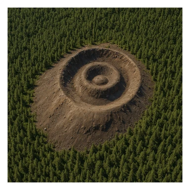 Create a photorealistic aerial view of Patomskiy crater with detailed textures, based on the reference image provided. The style should be photorealistic to capture the natural details and textures accurately. sticker