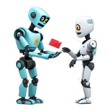a cute robot handing a card to a student sticker