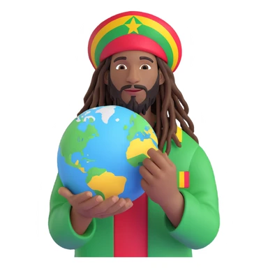 A rasta man bigging up di whole world 🌍🔥🤲🏾, reggae vibes 🎶, love and unity ✨💛💚❤️, every nation stand strong 🇯🇲 holding a the world in his hand sticker