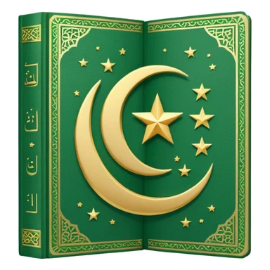 Closed Quran with the Islamic Symbol on it (moon and star) green and only 1 star sticker