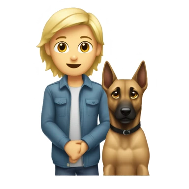 garçon blond qui fait un câlin a un malinois sticker