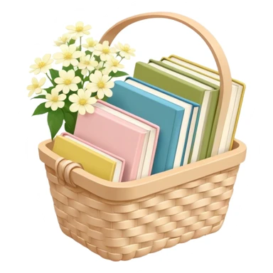 Pastel pink pastel yellow pastel blue and matcha colored books in a beige basket with flowers sticker