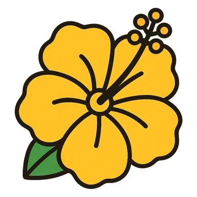 yellow hibiscus flower emoji, high detail, 4K resolution, black outlines, color outline icon style, suitable for keyboard emoji sticker