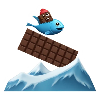 Fish skiing down a chocolate bar mountain sticker