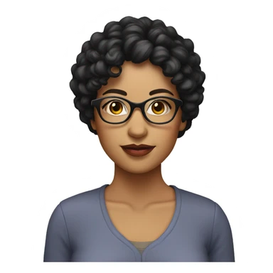 woman with short perm black hair, cute face, wearing glasse sticker