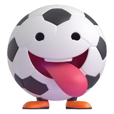 cartoon soccer ball character, grinning with tongue out, fun and friendly sticker