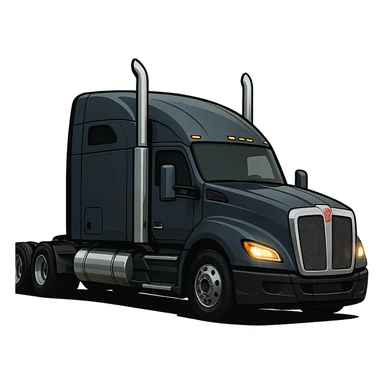 2026 Kenworth Sleeper semi truck, side view, headlights on, stylized illustration, no background sticker
