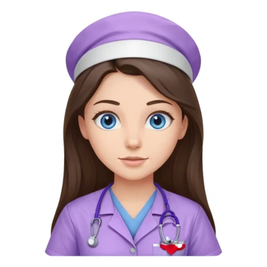pretty brunette nurse with long hair and blue eyes in lilac scrubs sticker