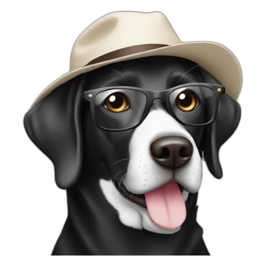 Black  labrador white neck with hat and coffee and glasses sticker