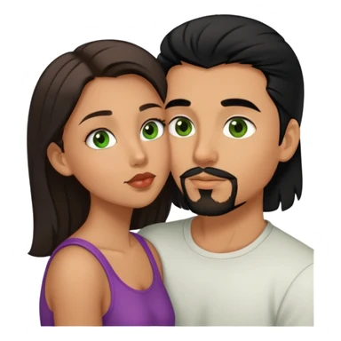 Boy with goatee￼ and black hair brown eyes kinda tan kissing girl brown hair green eyes a little tan sticker