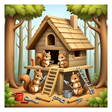 squirrel hut under construction with four workers sticker