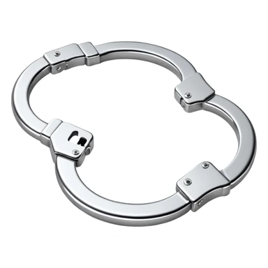 A pair of elegant handcuffs emoji made of silver chrome, smooth rounded design, glossy metallic reflections, luxury fetish aesthetic, minimal iOS emoji style, centered, clean white background sticker