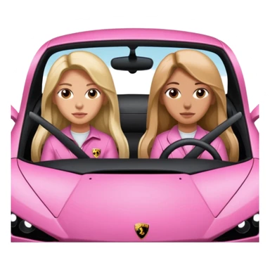 Make car far away so I can see full car Car facing forward in sports car. Make hair long  two girls in car far away Front of car sitting in the seats. Make it a pink sports car. They are two baddies make it a Lamborghini pink car  sticker