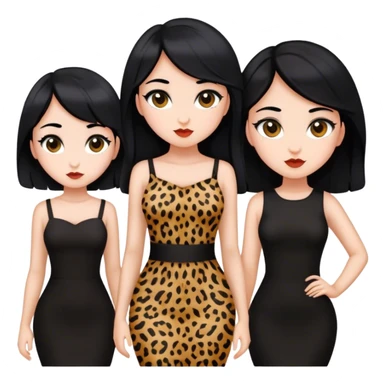 5 girls with black hair wearing black dresses or cheetah print  sticker