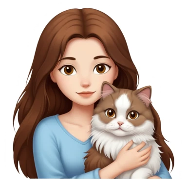 pretty girl with long brown hair, hugging her persian cat sticker