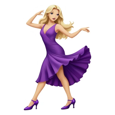 long blonde hair, dancing a tango in a purple dress and purple heels  sticker