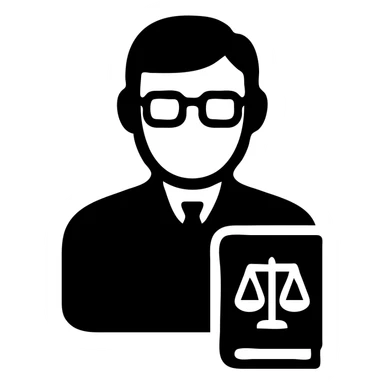 legal expert icon, person with glasses and law book sticker