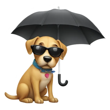 Dog wearing sunglasses, with an umbrella  sticker