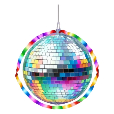 emoji: shiny disco ball with salesmail logo and streamers for New Year's sticker