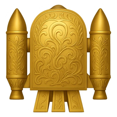 Make the wing rockets even wider, gold ancient wide jetpack with engraved patterns, back view, no fire, in the style of apple emojis, with no background. sticker